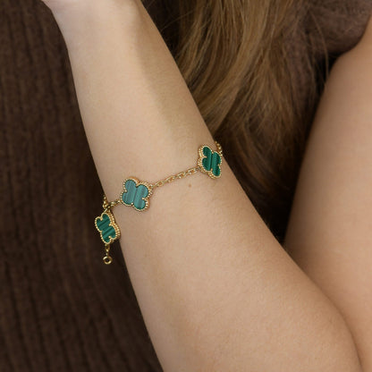 [Luxe]CLOVER 5 MOTIFS MALACHITE BRACELET