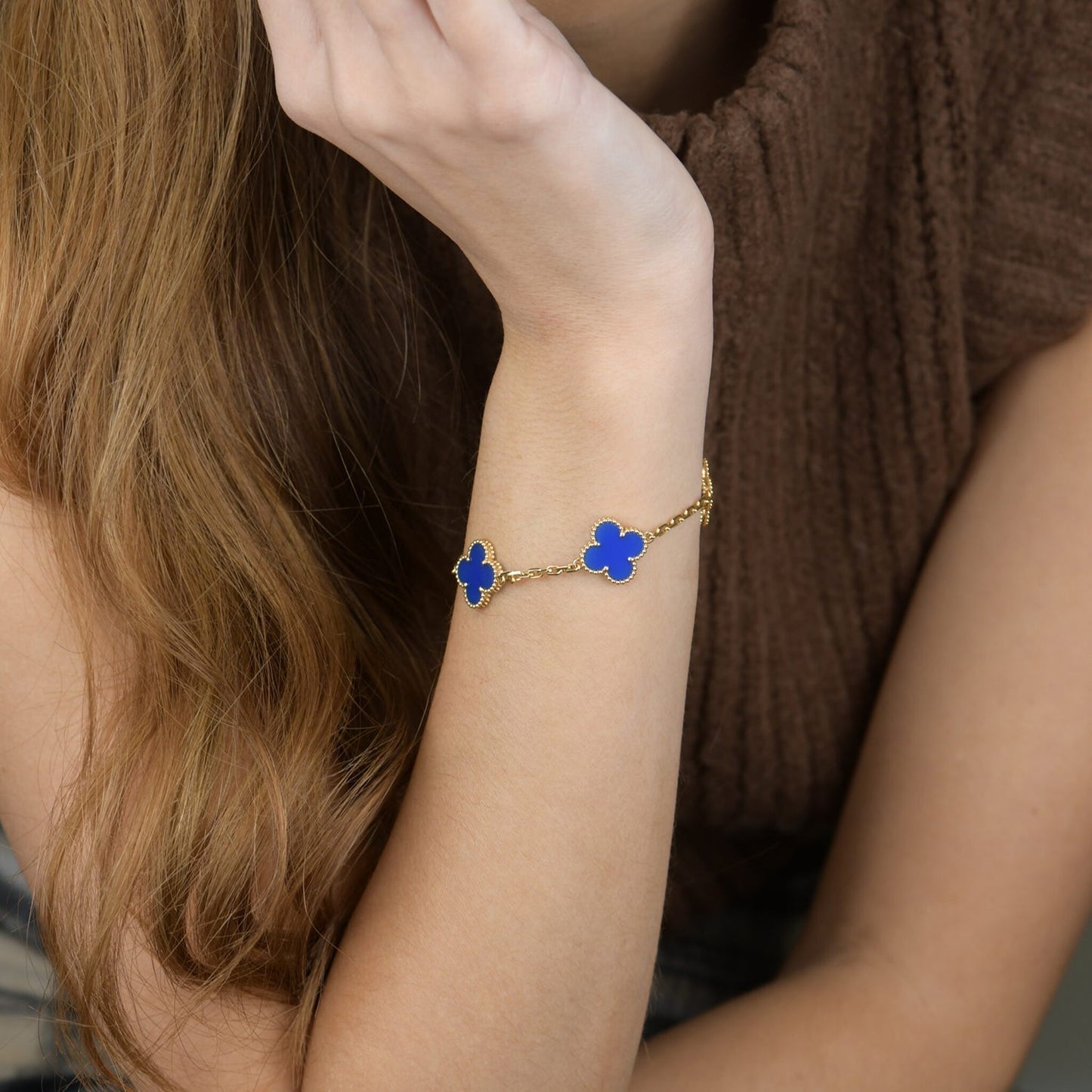 [Luxe]CLOVER 5 MOTIFS BLUE AGATE BRACELET