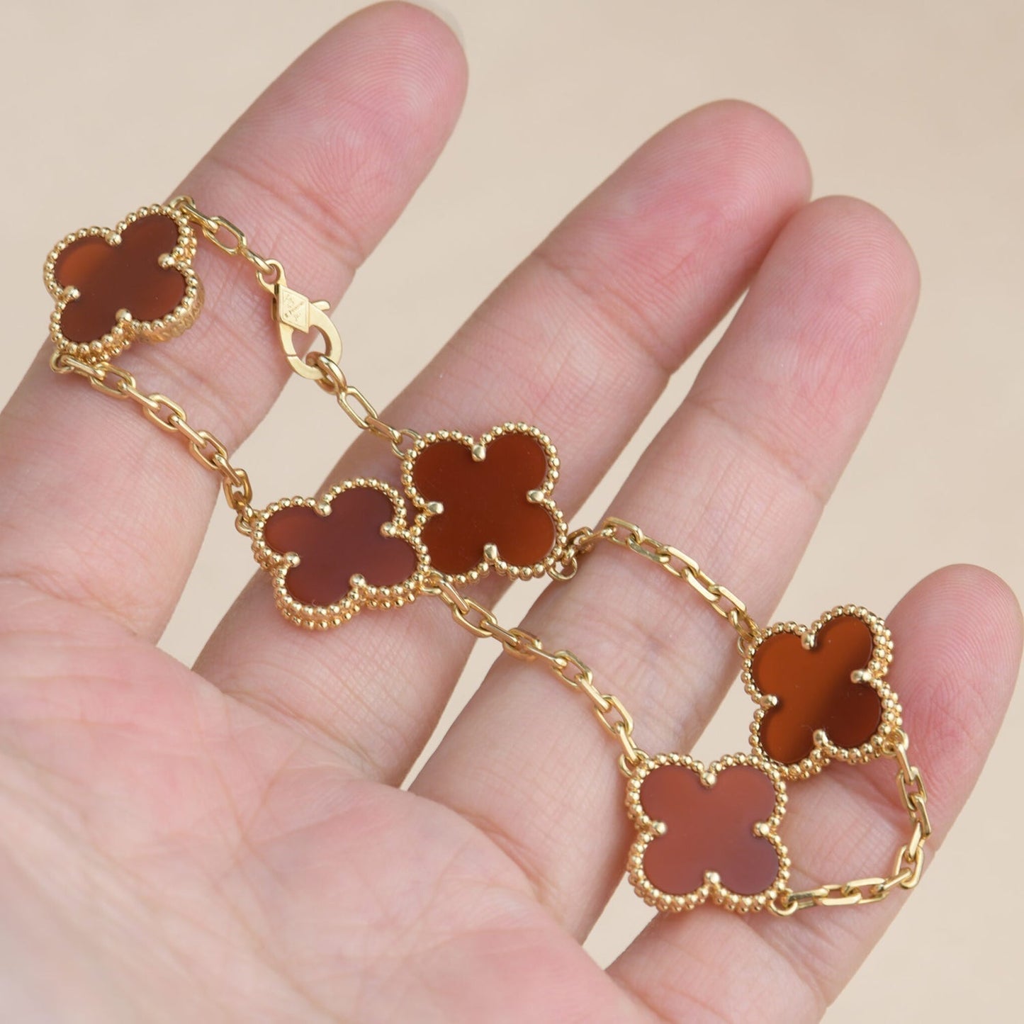 [Luxe]CLOVER 5 MOTIFS RED AGATE  BRACELET