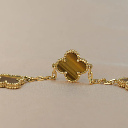 [LUXE] CLOVER 5 MOTIFS TIGER EYE BRACELET COLLECTION