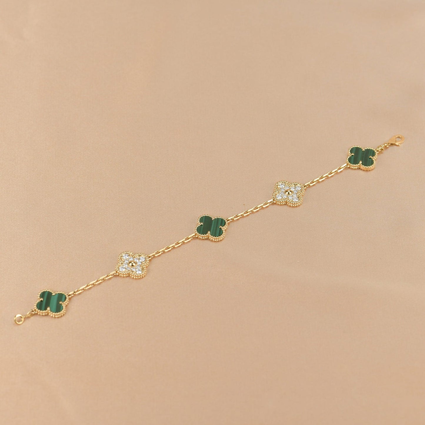 [Luxe]CLOVER  5 MOTIF MALACHITE DIAMOND BRACELET