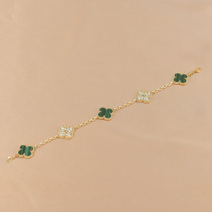 [Luxe]CLOVER  5 MOTIF MALACHITE DIAMOND BRACELET