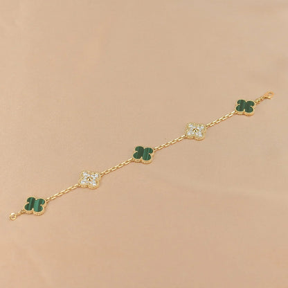 [LUXE] CLOVER 5 MOTIF MALACHITE BRACELET COLLECTION