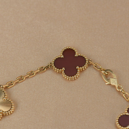 [Luxe]CLOVER  5 MOTIFS CARNELIAN GOLD BRACELET