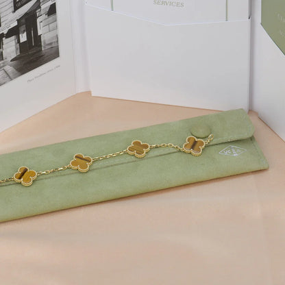 [LUXE] CLOVER 5 MOTIFS TIGER EYE BRACELET COLLECTION