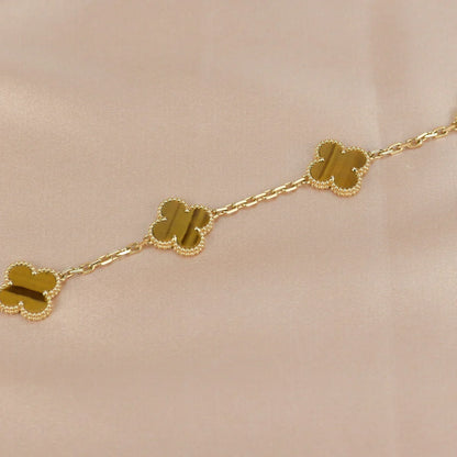 [LUXE] CLOVER 5 MOTIFS TIGER EYE BRACELET COLLECTION