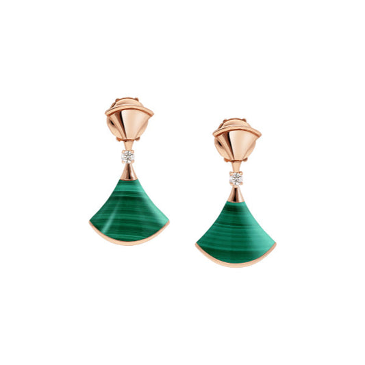 [Luxe]DREAM MALACHITE PINK GOLD EARRINGS