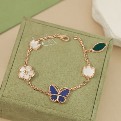 [Luxe Jewelery] LOVE Brushed & Lucky Spring Butterfly 5-Motif Bracelet Stack Set