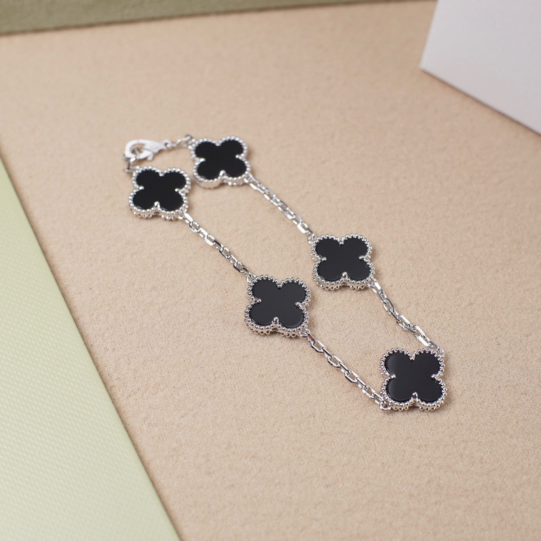 [Luxe]CLOVER 5 MOTIF ONYXS  BRACELET SILVER