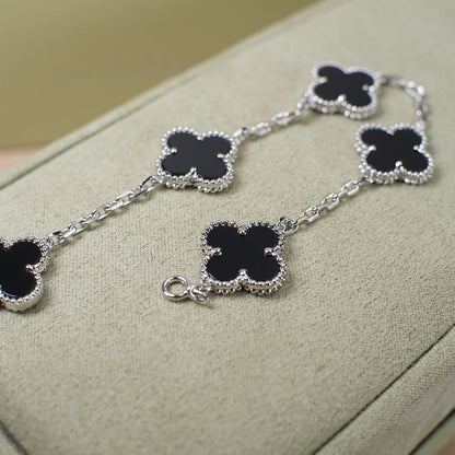 [Luxe]CLOVER 5 MOTIF ONYXS  BRACELET SILVER