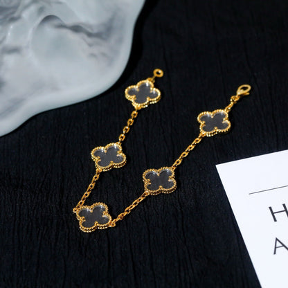 [Luxe Jewelry]CLOVER 5 MOTIF ROCK CRYSTAL BRACELET