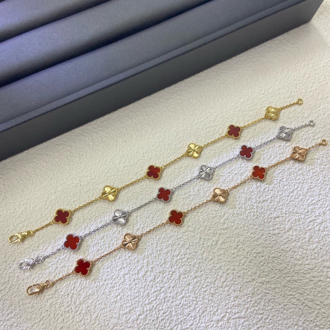 [LUXE]CLOVER 6 MOTIF RED AGATE LASER BRACELET
