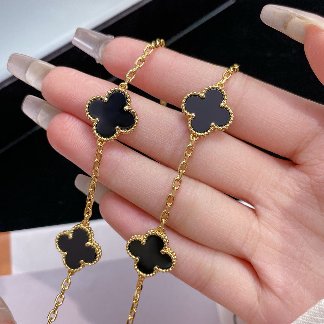 [Luxe]CLOVER 10 MOTIFS ONYX NECKLACE