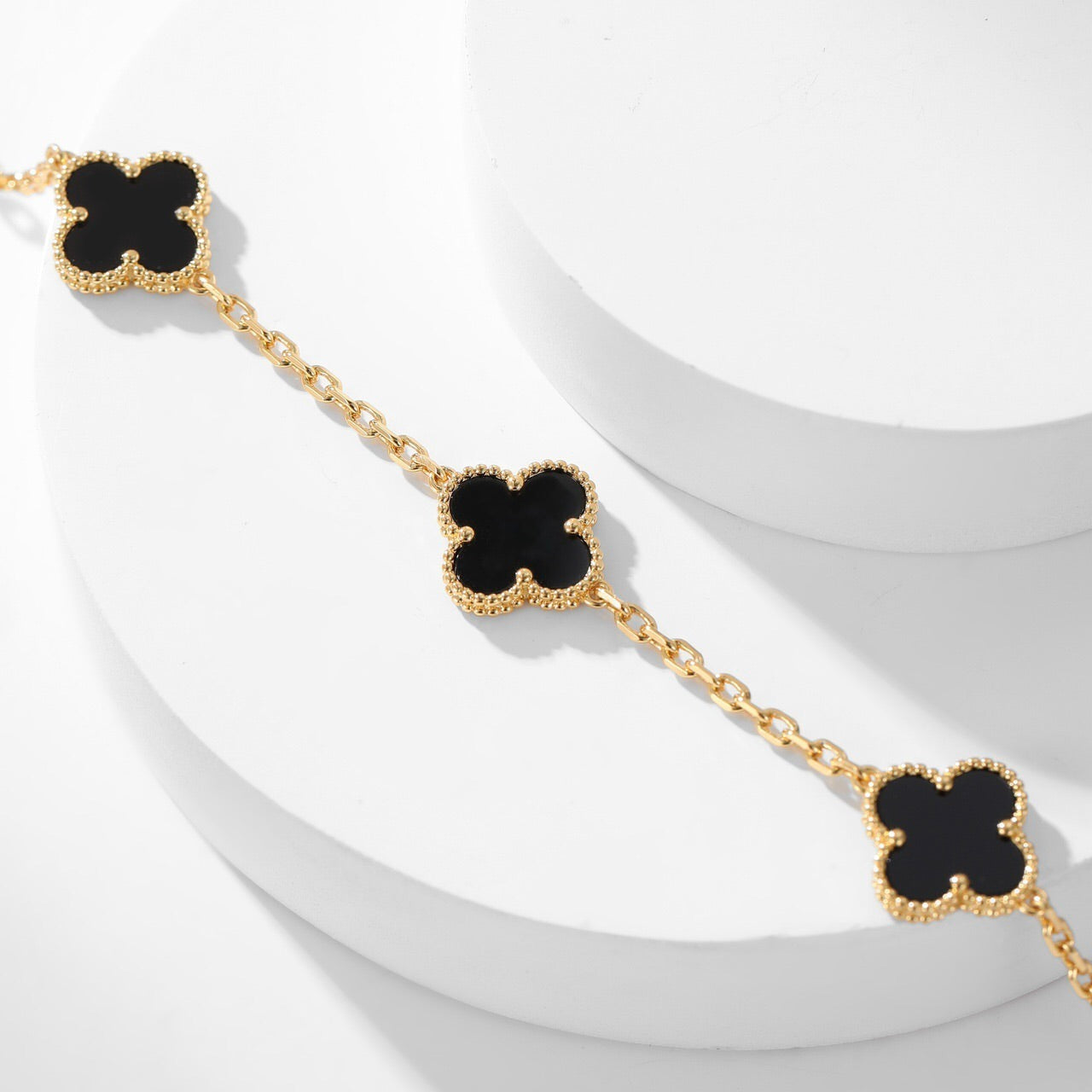 [Luxe]CLOVER 10 MOTIFS ONYX NECKLACE