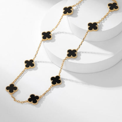 [Luxe]CLOVER 10 MOTIFS ONYX NECKLACE