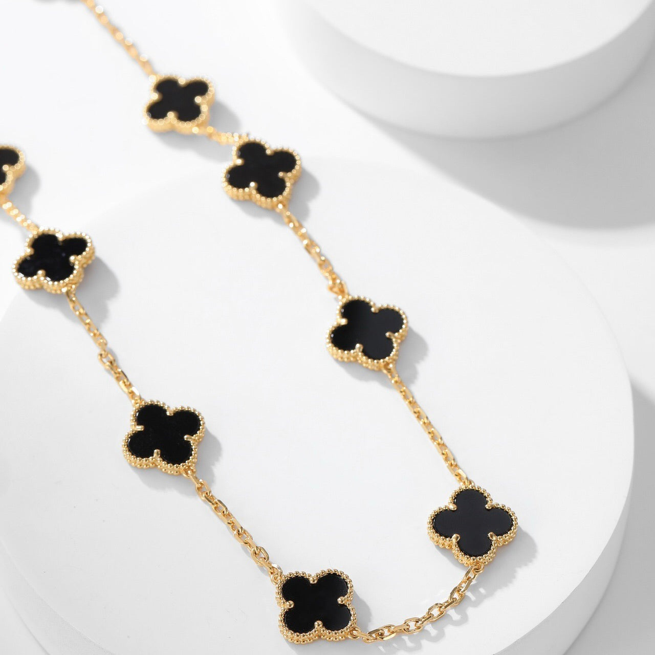 [Luxe]CLOVER 10 MOTIFS ONYX NECKLACE