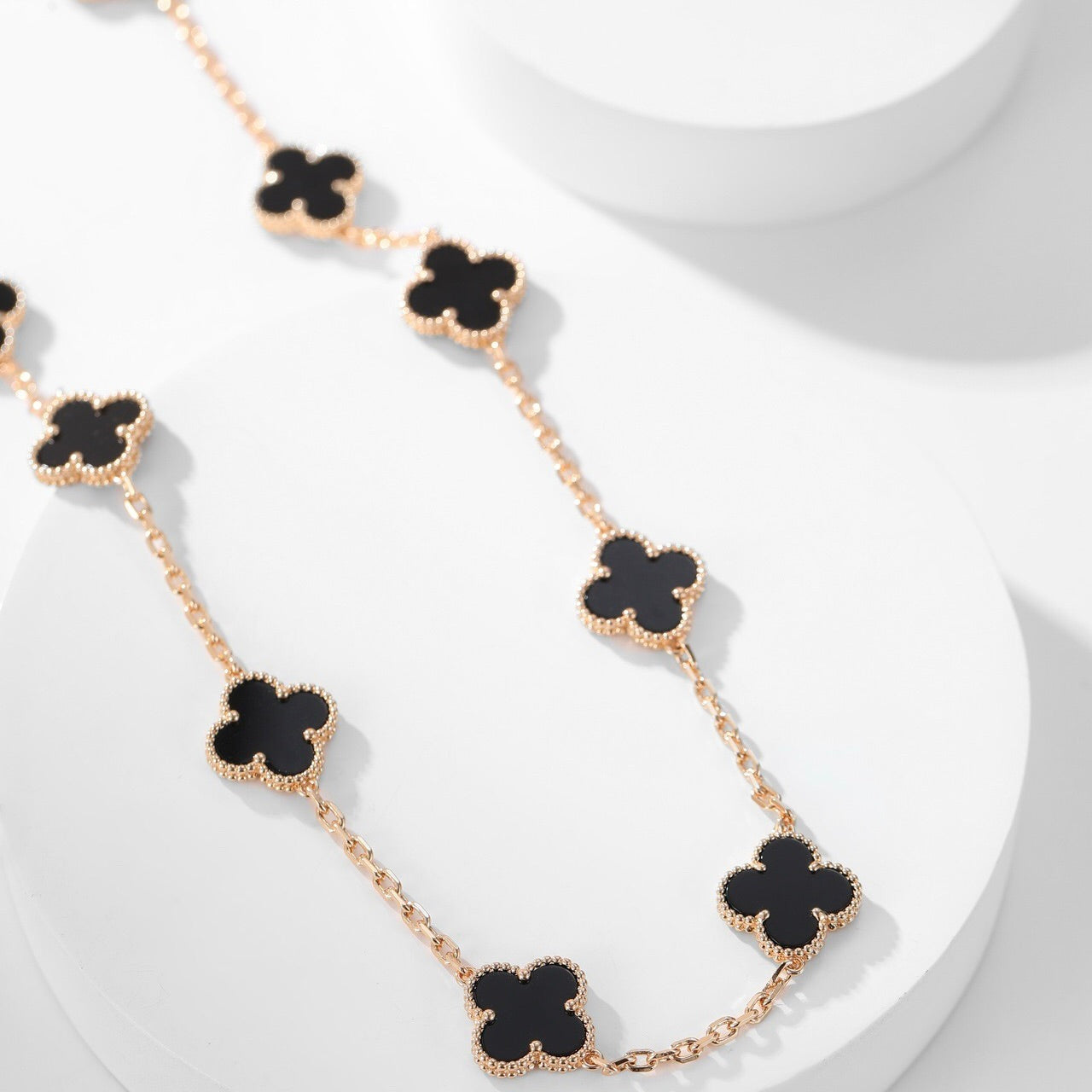 [Luxe]CLOVER 10 MOTIFS ONYX NECKLACE