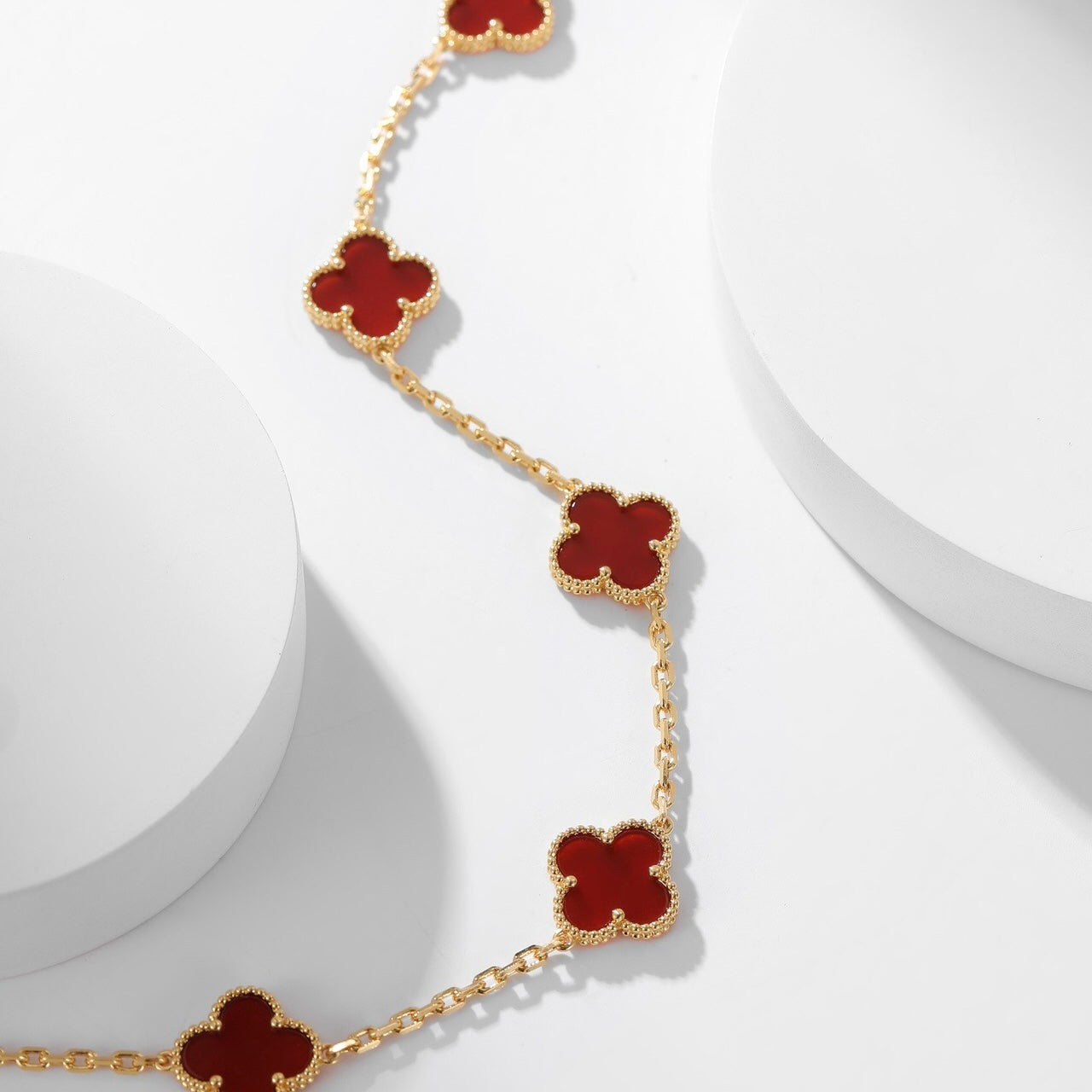 [Luxe]CLOVER 10 MOTIFS CARNELIAN NECKLACE