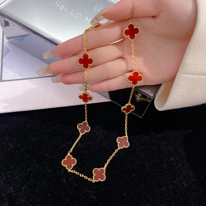 [Luxe]CLOVER 10 MOTIFS CARNELIAN NECKLACE