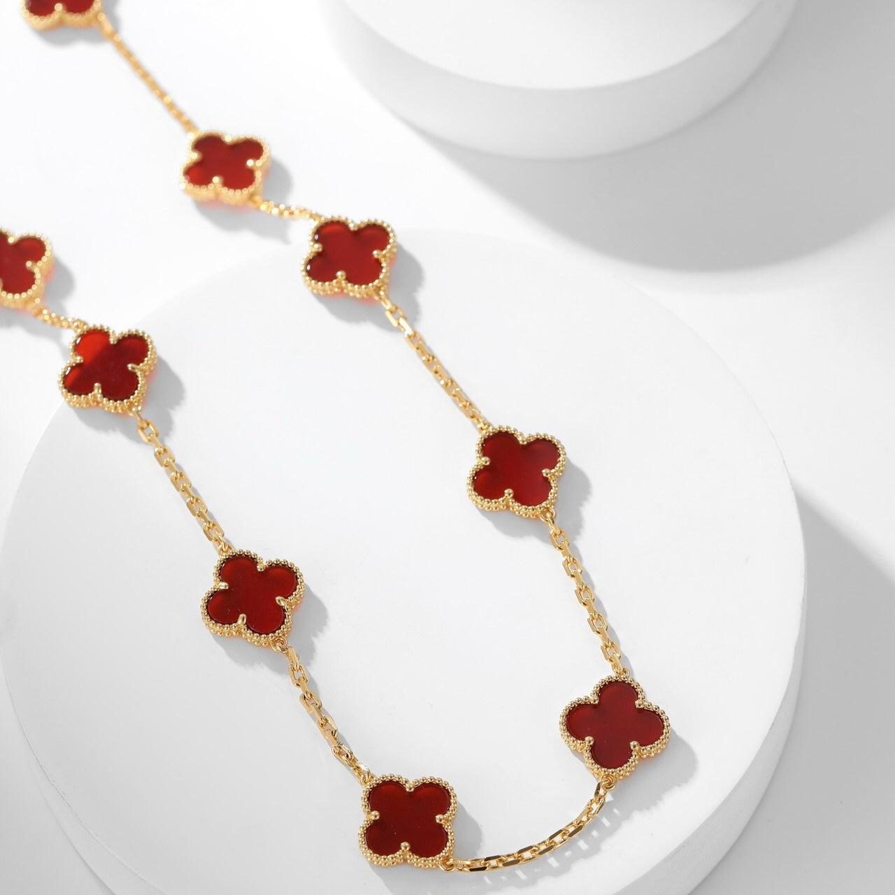 [Luxe]CLOVER 10 MOTIFS CARNELIAN NECKLACE