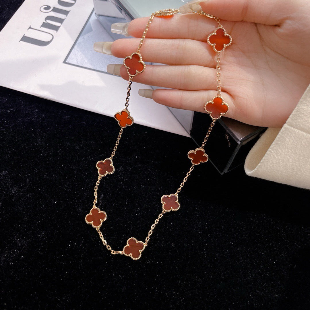 [Luxe]CLOVER 10 MOTIFS CARNELIAN NECKLACE