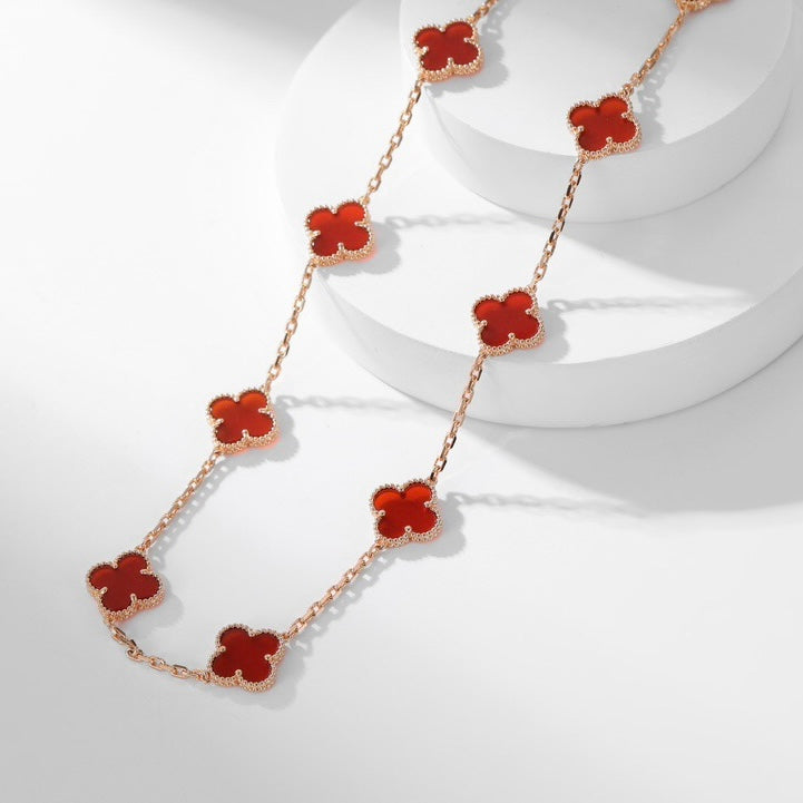 [Luxe]CLOVER 10 MOTIFS CARNELIAN NECKLACE