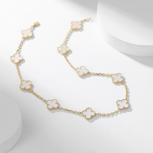 [Luxe]CLOVER 10 MOTIFS WHITE MOTHER OF PEARL NECKLACE