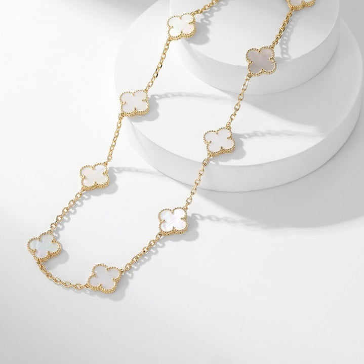 [Luxe]CLOVER 10 MOTIFS WHITE MOTHER OF PEARL NECKLACE