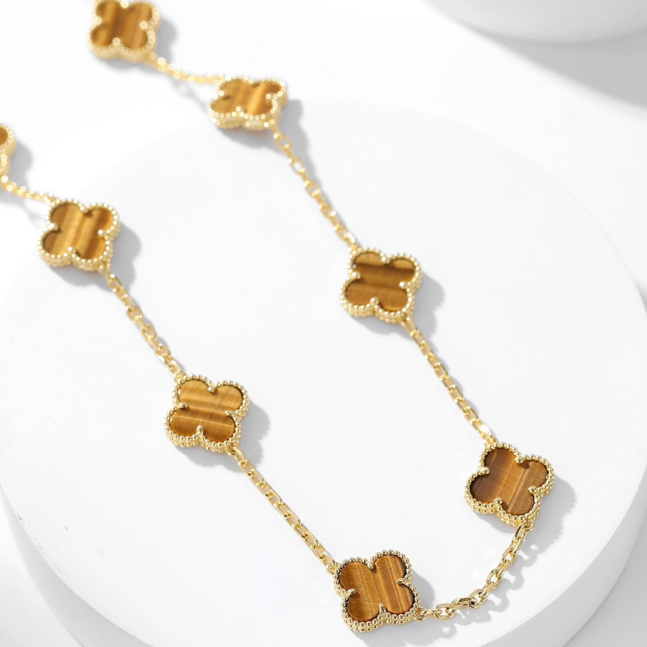 [Luxe]CLOVER 10 MOTIFS TIGER EYE NECKLACE