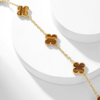 [Luxe]CLOVER 10 MOTIFS TIGER EYE NECKLACE