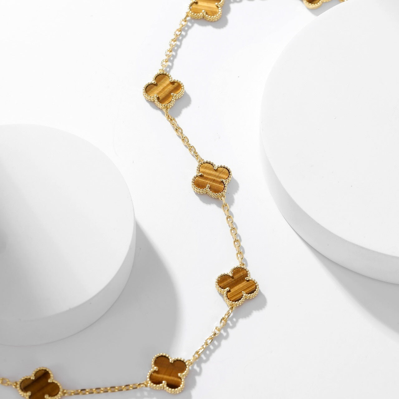 [Luxe]CLOVER 10 MOTIFS TIGER EYE NECKLACE