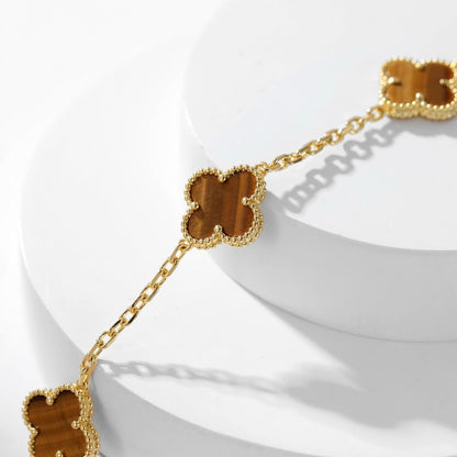 [Luxe]CLOVER 10 MOTIFS TIGER EYE NECKLACE