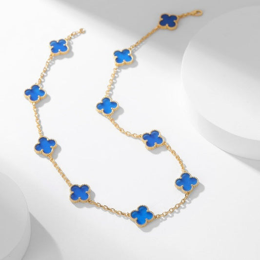 [Luxe]CLOVER 10 MOTIFS BLUE AGATE NECKLACE