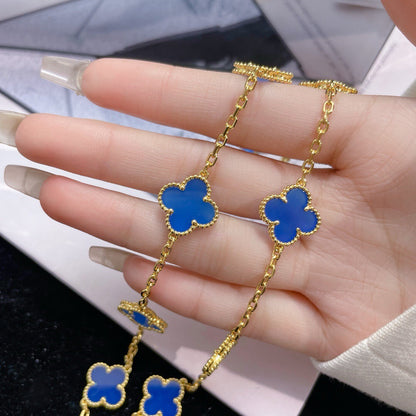 [Luxe]CLOVER 10 MOTIFS BLUE AGATE NECKLACE