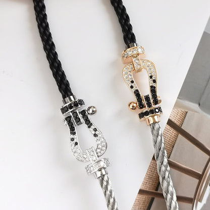 [Luxe Jewelery]Pave Gemstone Love &Force Large Horseshoe Diamond Duo Bracelet Stack Set