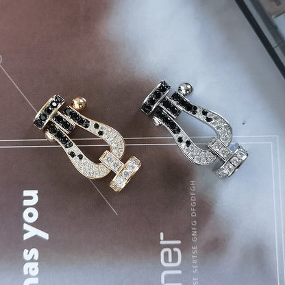 [Luxe Jewelery]Pave Gemstone Love &Force Large Horseshoe Diamond Duo Bracelet Stack Set