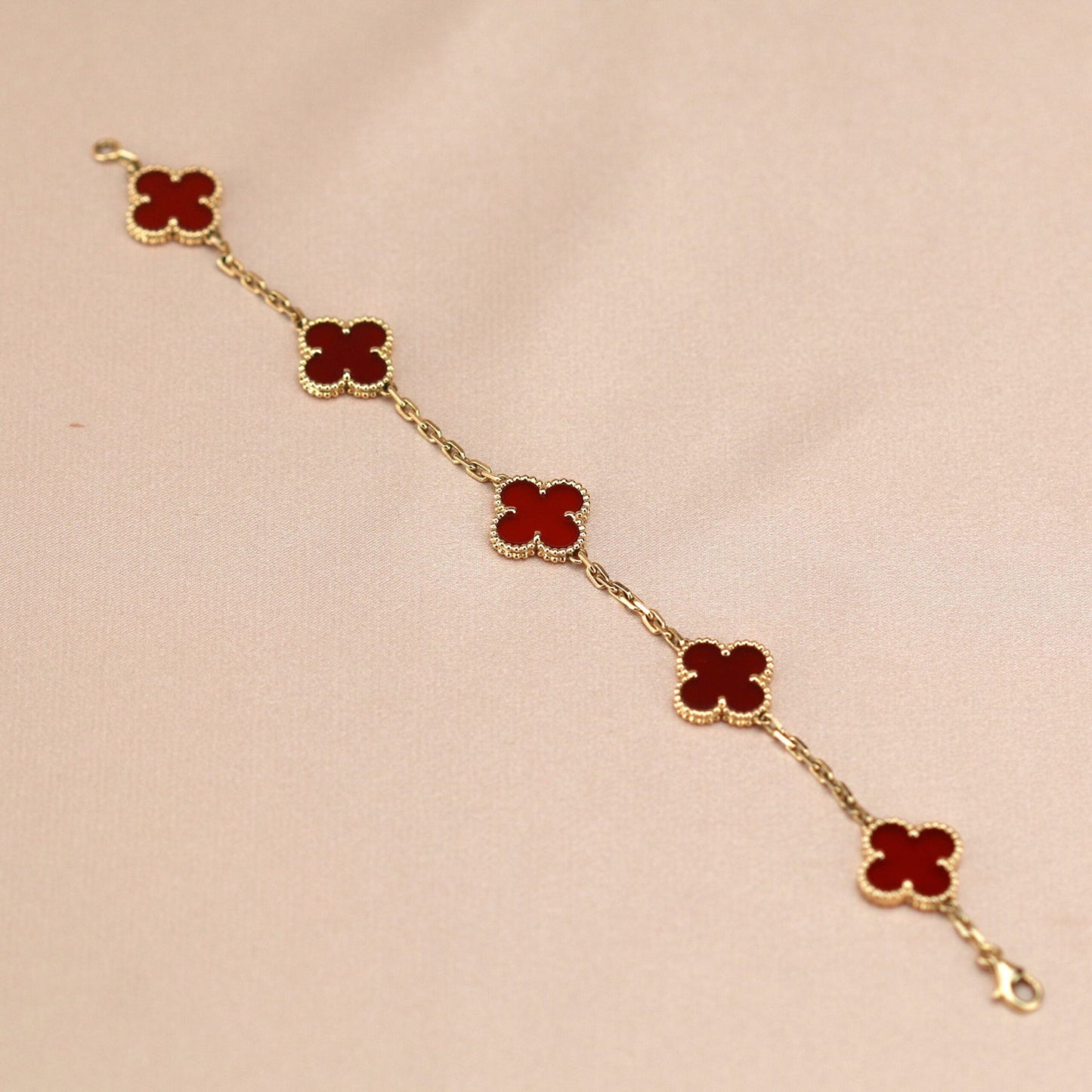 [Luxe]CLOVER 5 MOTIFS RED AGATE  BRACELET