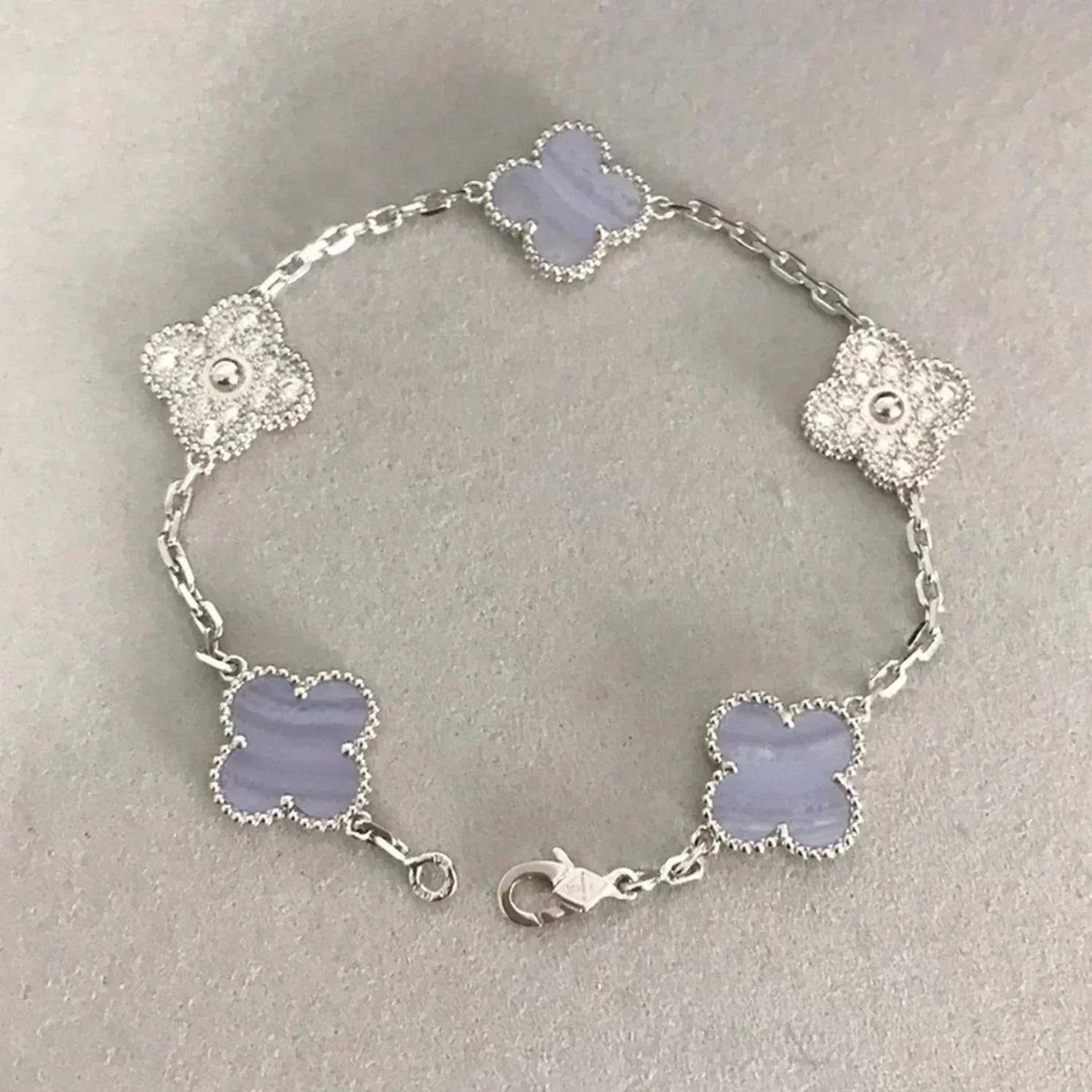 [Luxe]CLOVER  5 MOTIF DIAMOND PURPLE CHALCEDONY BRACELET SILVER