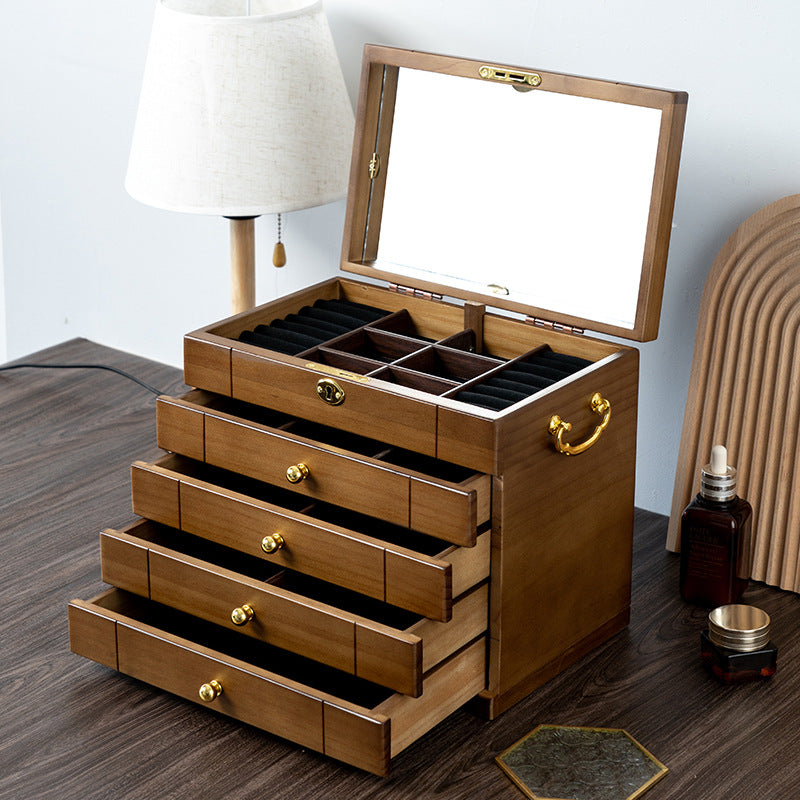 SOLID WOOD RETRO JEWELRY BOX WITH LOCK