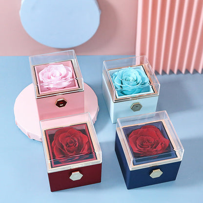 CREATIVE ROTATING PRESERVED ROSE JEWELRY GIFT BOX（NO LOGO)