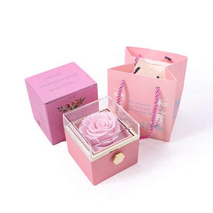 CREATIVE ROTATING PRESERVED ROSE JEWELRY GIFT BOX（NO LOGO)