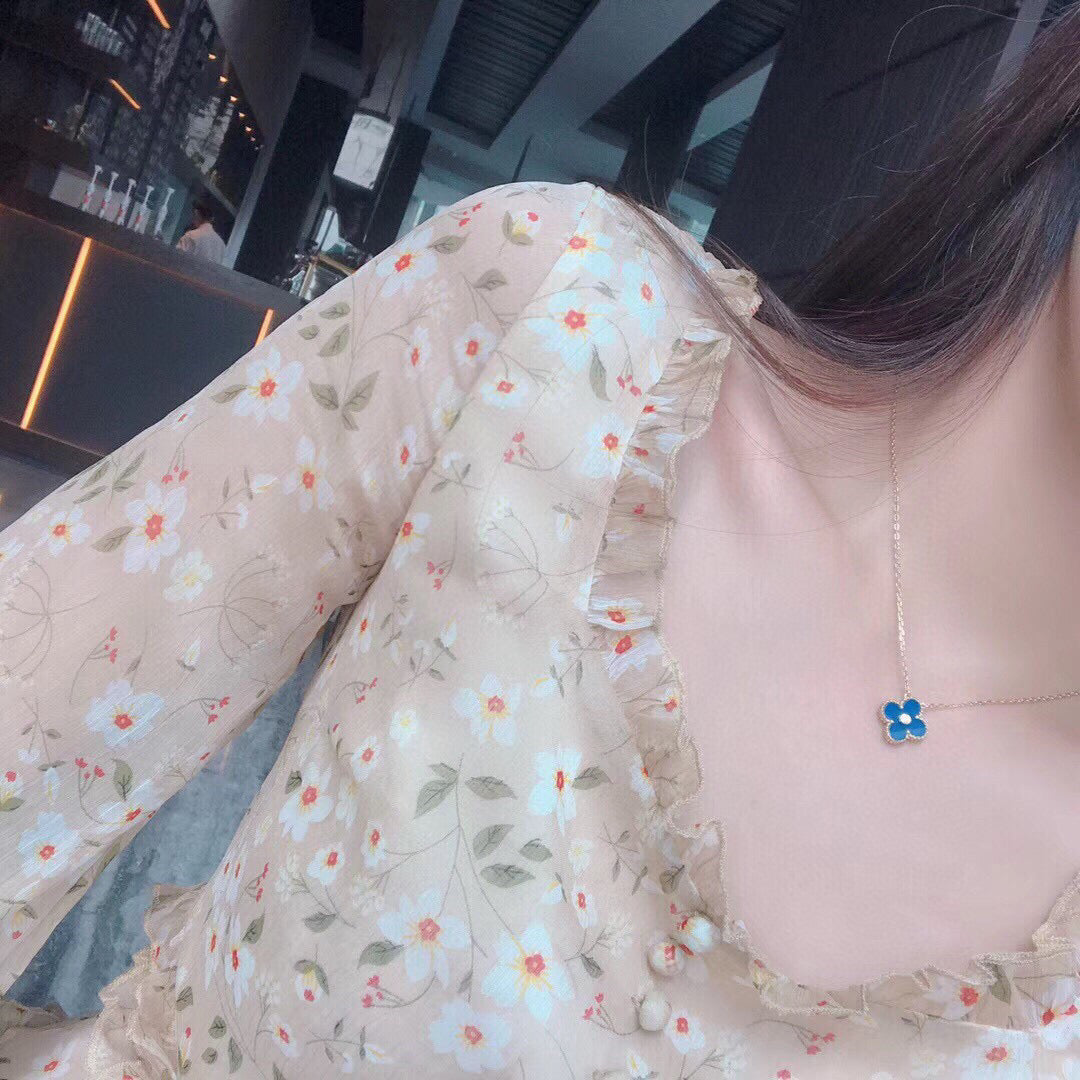 [Luxe]CLOVER 15MM DIAMOND AND BLUE AGATE NECKLACE