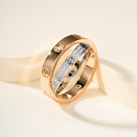 [Luxe Jewelry] LOVE PINK GOLD SILVER DIAMOND DOUBLE RING