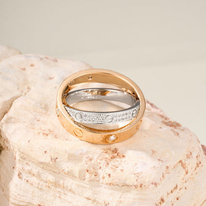[Luxe Jewelry] LOVE PINK GOLD SILVER DIAMOND DOUBLE RING