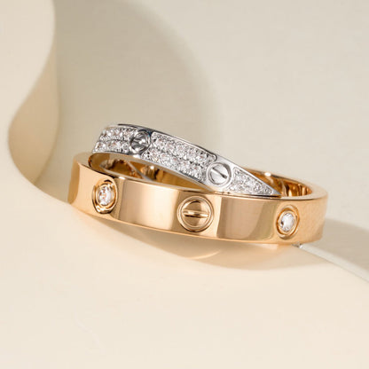 [Luxe Jewelry] LOVE PINK GOLD SILVER DIAMOND DOUBLE RING