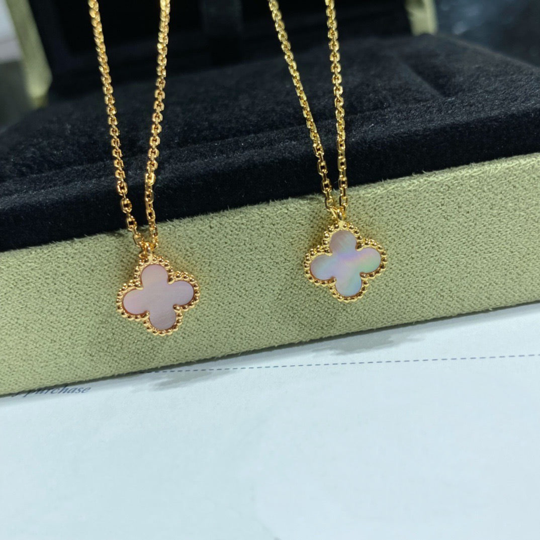 [Luxe]CLOVER 15MM PINK MOTHER-OF-PEARL SINGLE FLOWER NECKLACE