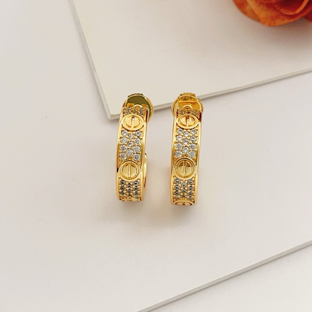 [Luxe Jewelry] LOVE 5.5MM DIAMOND PAVED EARRINGS