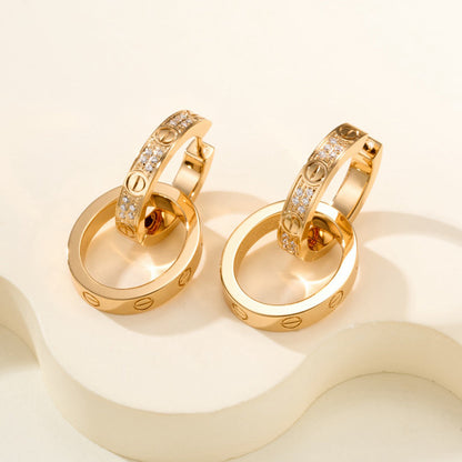 [Luxe Jewelry] LOVE 3.3MM DANGLE HALF DIAMOND EARRINGS