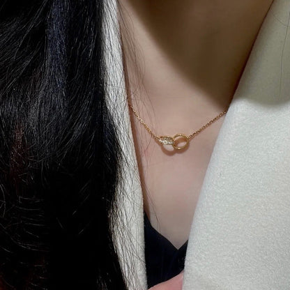 [Luxe Jewelry] LOVE DOUBLE RING HALF DIAMOND NECKLACE