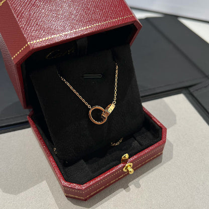 [Luxe Jewelry] LOVE DOUBLE RING HALF DIAMOND NECKLACE